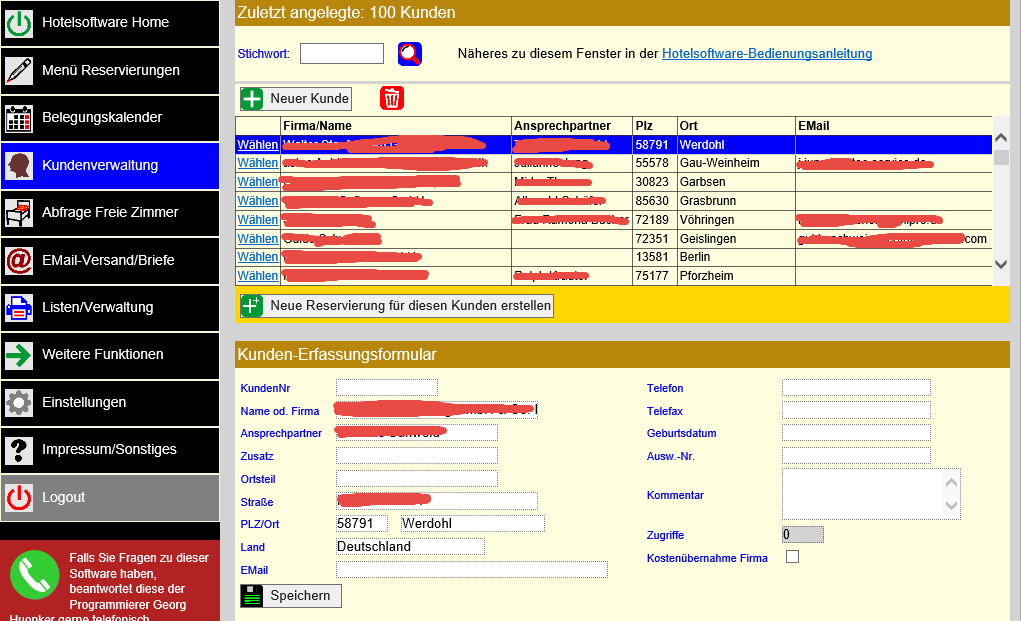 Hotelprogramm - Gästeverwaltung